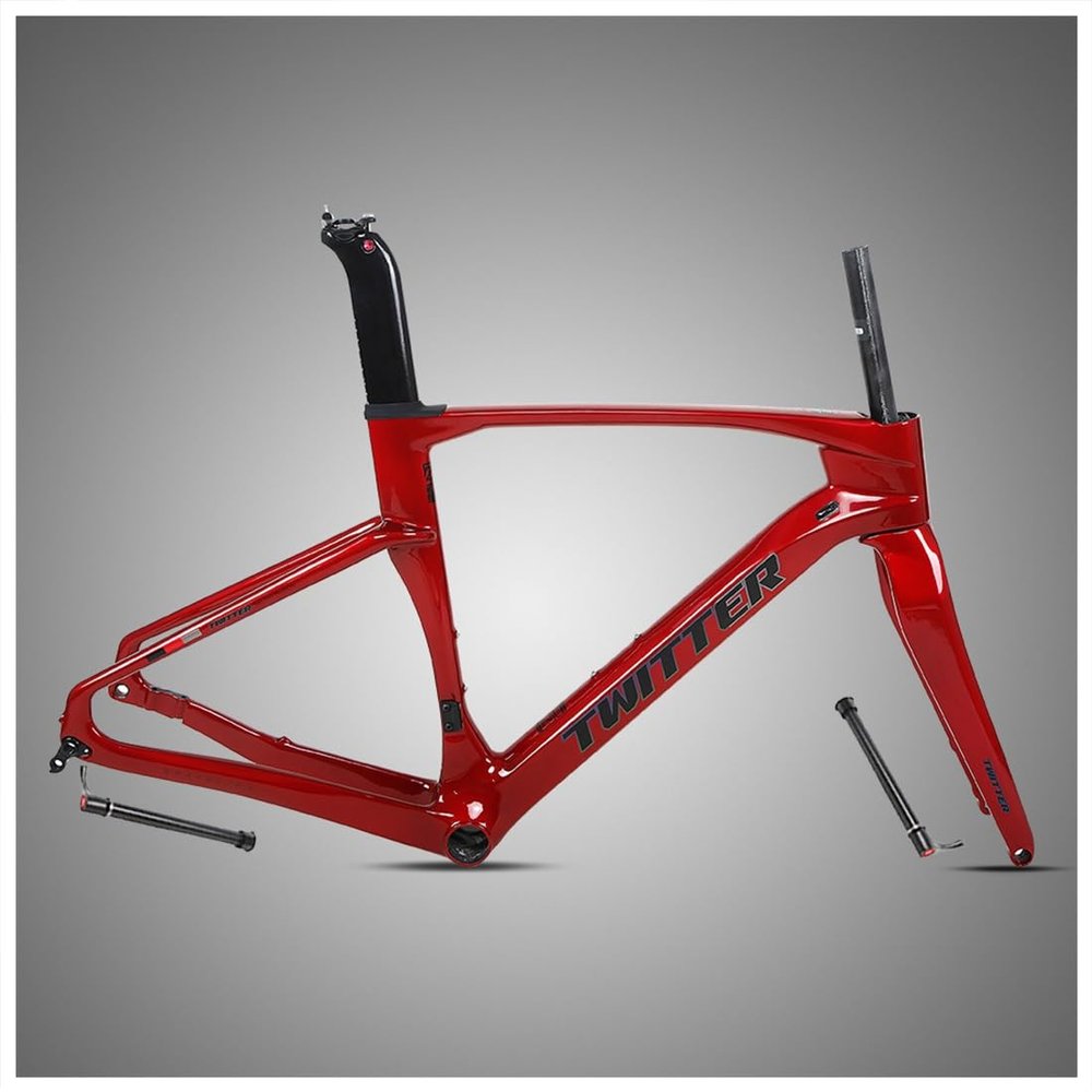 HIMALO Carbon Gravel Bike Frameset 700c Road Bike Frame 45/48/51/54cm Lightweight Disc Brake Frame Set Thru Axle F12x100mm/R12x142mm Internal Routing(Red,45CM)