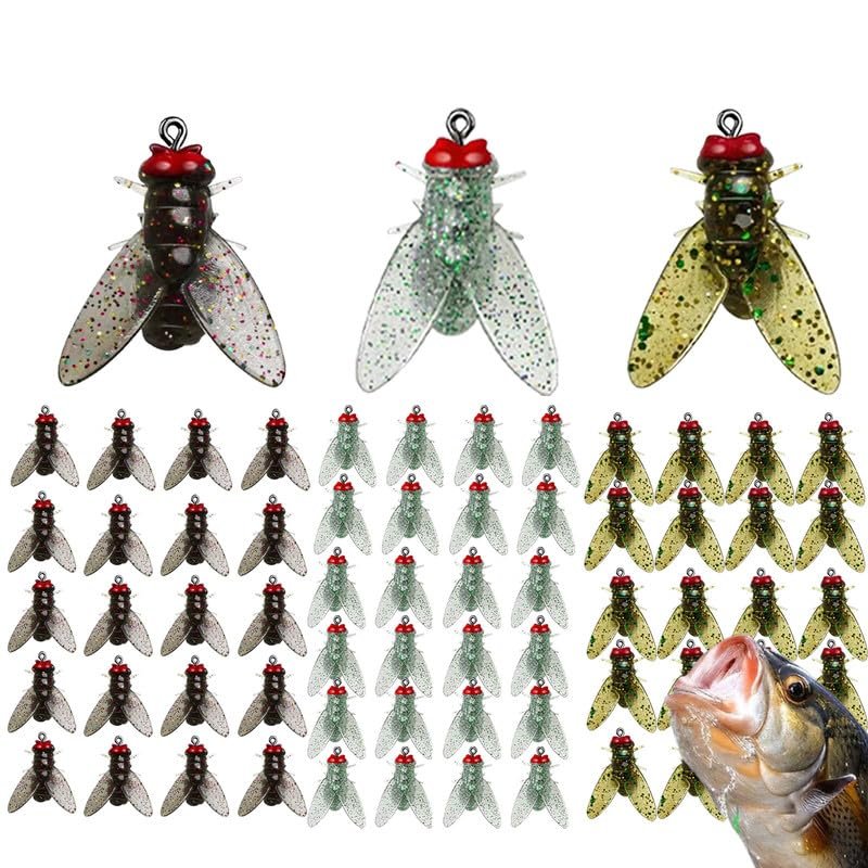 Bionic Fly Fishing Bait, Bionic Fly Fishing Fly, Bionic Fly Fishing Lure, Color Small Fly Hook Fly Fishing Bait, 2024 New Fly Hook Soft Bait Add Fish Attractant Fishing Gear (60pcs-A+B+C, 15MM)