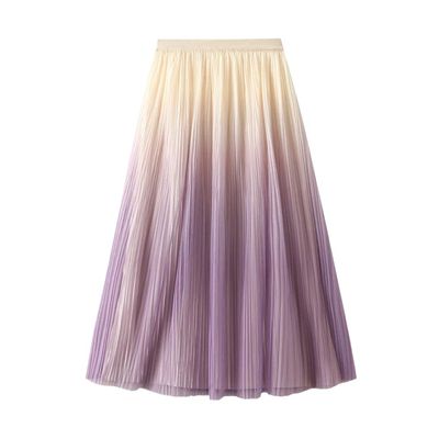LIXINGHEITANG Pleated Skirt for Women Elastic Waist Mid- A-line Loose Skirts Clothing s5 Purple M