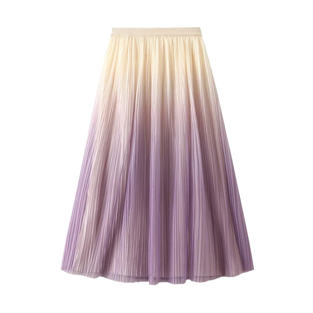 LIXINGHEITANG Pleated Skirt for Women Elastic Waist Mid- A-line Loose Skirts Clothing s5 Purple M