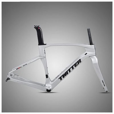 HIMALO Carbon Fiber Road Bike Frameset Disc Brake Racing Frame 45/48/51/54CM 12x100/12x142mm Thru Axle Bicycle Frame for 700c Wheels(Silver,45cm)