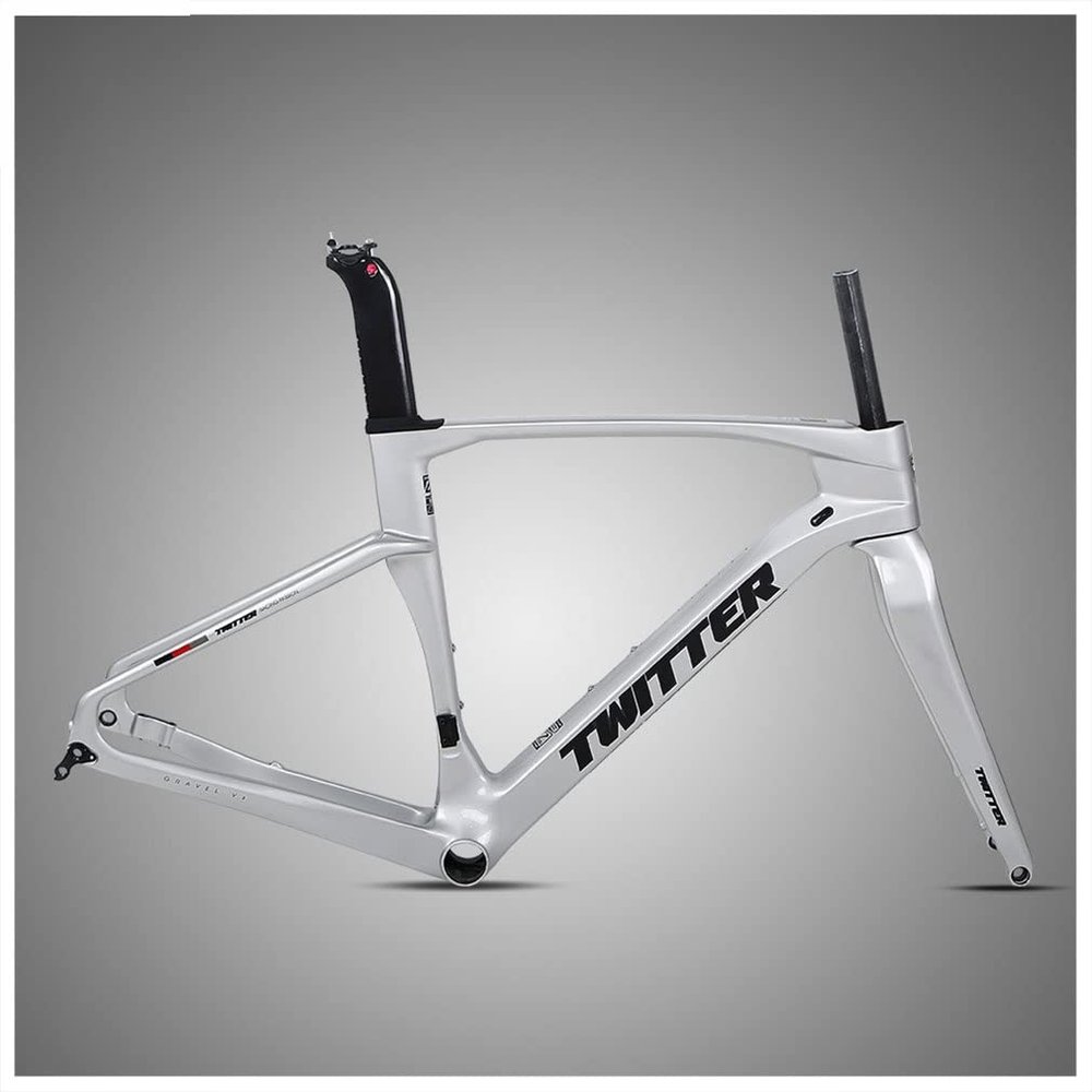 HIMALO Carbon Fiber Road Bike Frameset Disc Brake Racing Frame 45/48/51/54CM 12x100/12x142mm Thru Axle Bicycle Frame for 700c Wheels(Silver,45cm)