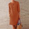 xoxingysm Womens Spring Summer Maxi Dresses Cotton Linen Dressy Blouses Shift Dress for Women V Neck Rull Up Long Sleeves Solid Loose Casual Flowy Summer Dresses Beach Coverups view 2