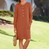 xoxingysm Womens Spring Summer Maxi Dresses Cotton Linen Dressy Blouses Shift Dress for Women V Neck Rull Up Long Sleeves Solid Loose Casual Flowy Summer Dresses Beach Coverups view 4