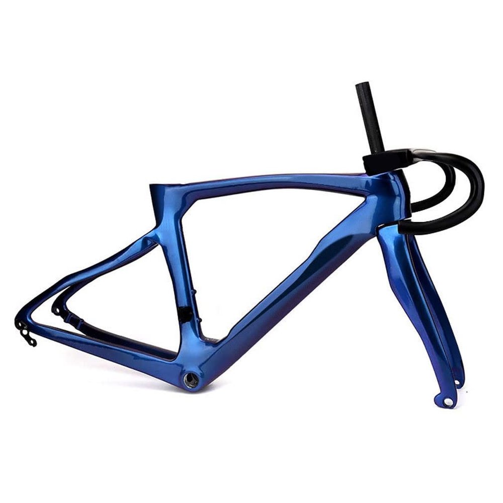 HIMALO 700C Road Bike Frameset Carbon Disc Brake Frame 44/46.5/50/51.5/53/54/55/56/cm Thru Axle 100/142mm Internal Routing Frame + Handlebar(56cm)