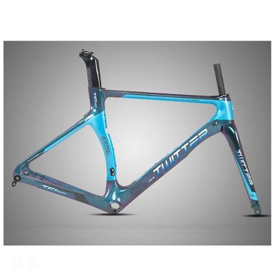 HIMALO Carbon Road Bike Frameset Discoloration Disc Brake Frame 46/48/50/52/54CM Racing Frame Thru Axle 100/142mm with Fork, for 700c Wheels(Blue,46CM)