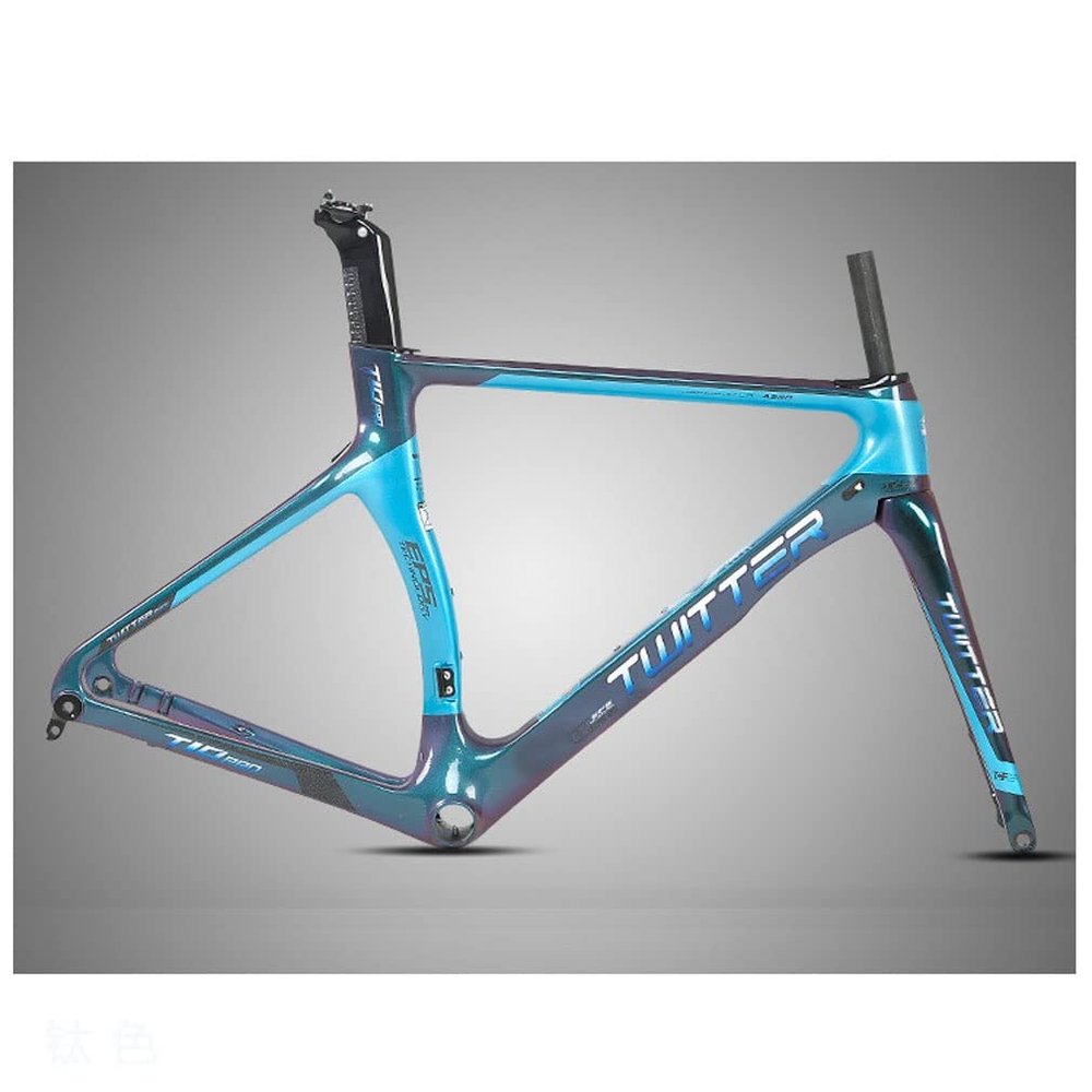 HIMALO Carbon Road Bike Frameset Discoloration Disc Brake Frame 46/48/50/52/54CM Racing Frame Thru Axle 100/142mm with Fork, for 700c Wheels(Blue,46CM)
