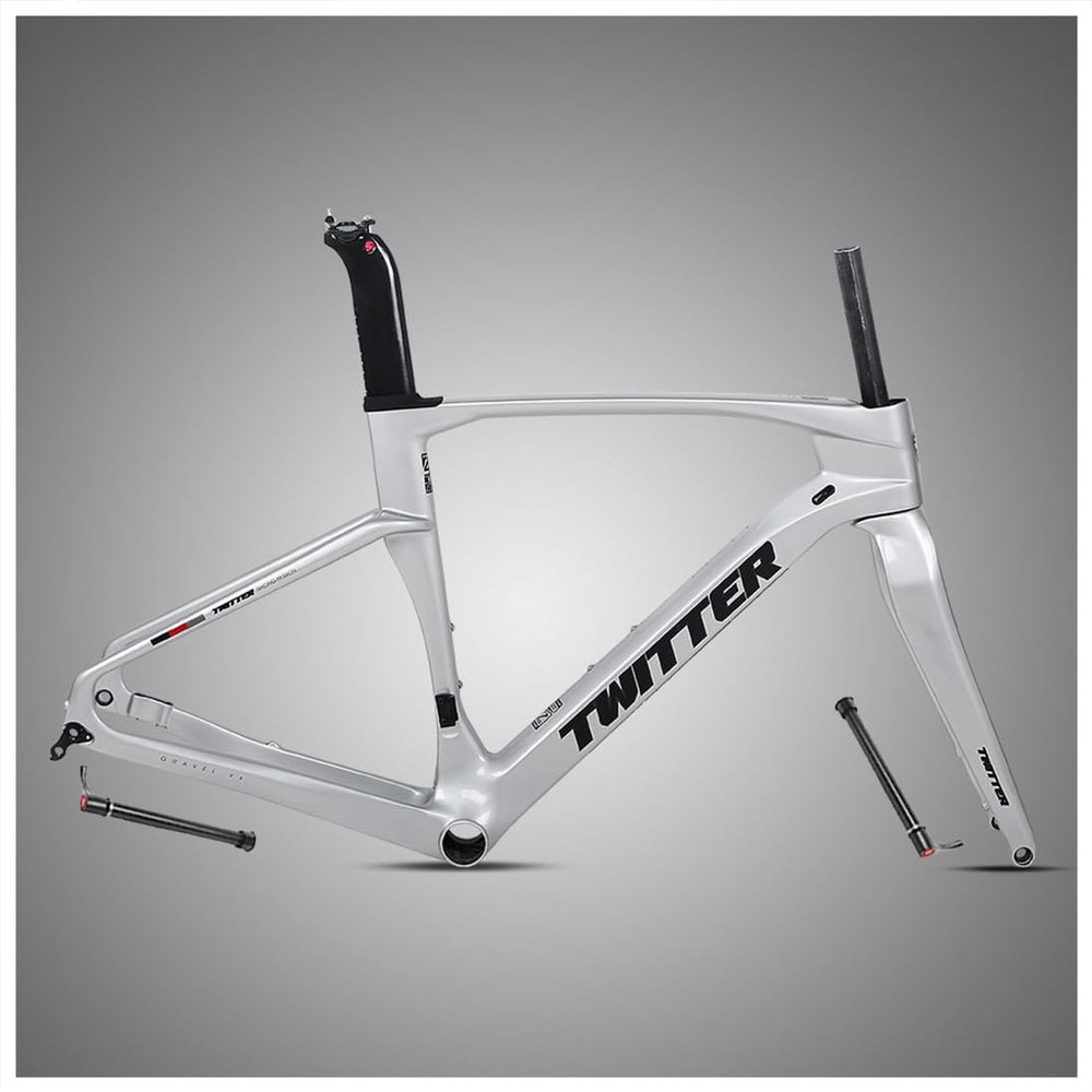 HIMALO Carbon Gravel Bike Frameset 700c Road Bike Frame 45/48/51/54cm Lightweight Disc Brake Frame Set Thru Axle F12x100mm/R12x142mm Internal Routing(Silver,54CM)