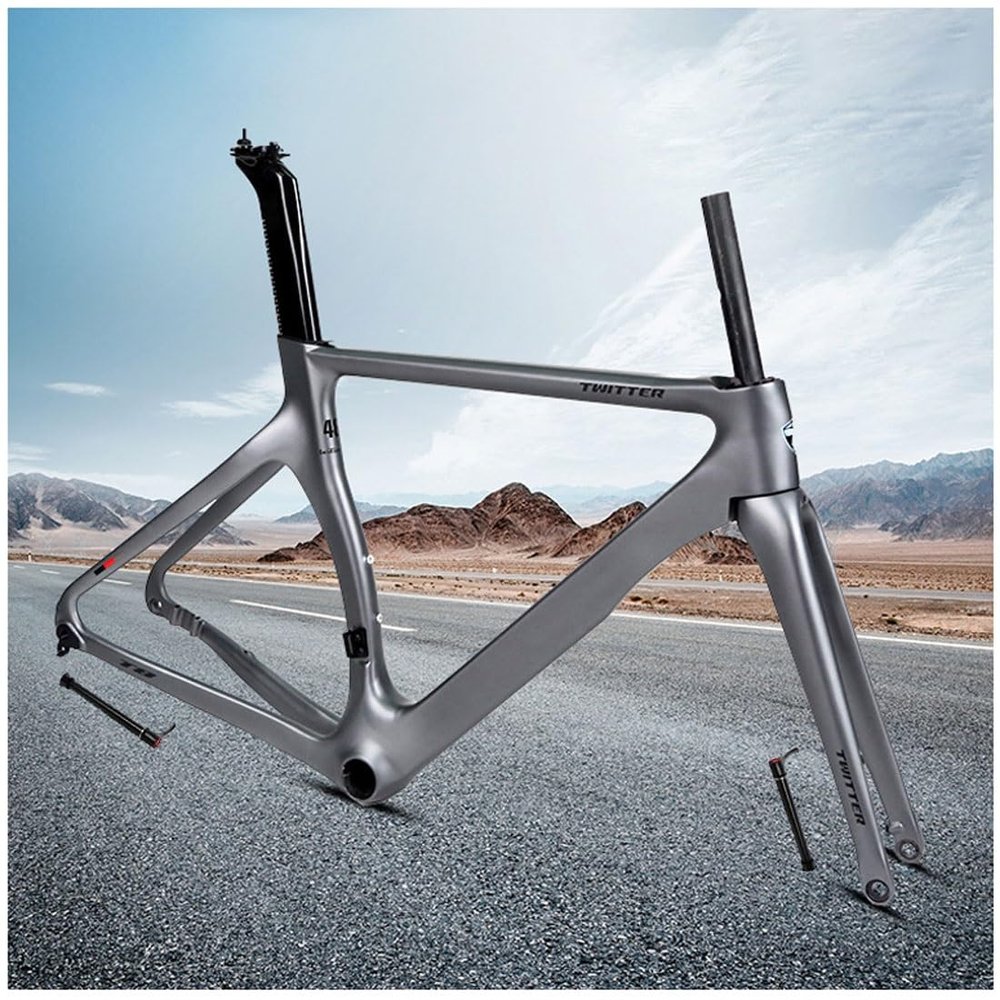 HIMALO Carbon Road Bike Frameset 48/50/52CM Thru Axle Disc Brake Frame 700C Breaking Wind Race Frame Lightweight Internal Routing(50CM Gray)
