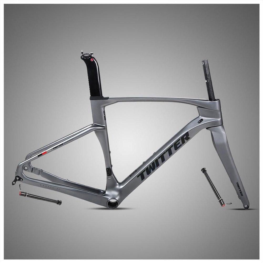 HIMALO Carbon Gravel Bike Frameset 700c Road Bike Frame 45/48/51/54cm Lightweight Disc Brake Frame Set Thru Axle F12x100mm/R12x142mm Internal Routing(Dark Gray,51CM)