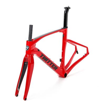 HIMALO Road Bike Frameset Carbon Off-Road Racing Frame 46/48/50/52/54cm Breaking Wind Disc Brake Frame Red, Thru Axle 100/142mm Internal Routing(54CM)
