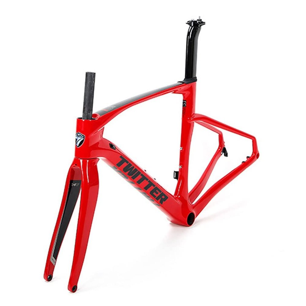 HIMALO Road Bike Frameset Carbon Off-Road Racing Frame 46/48/50/52/54cm Breaking Wind Disc Brake Frame Red, Thru Axle 100/142mm Internal Routing(54CM)