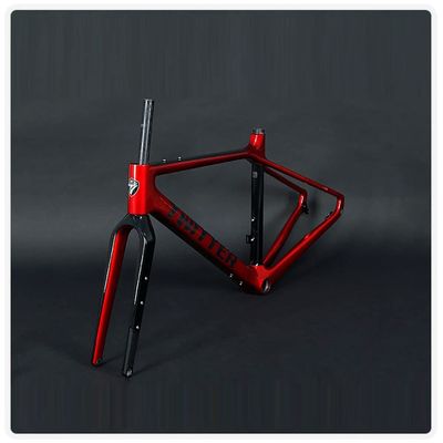 HIMALO Road Bike Frameset Carbon Fiber Disc Brake Frame 46/49/52/55cm Off-Road Racing Frame with Fork Internal Routing Thru Axle 100/142mm(52cm Red)
