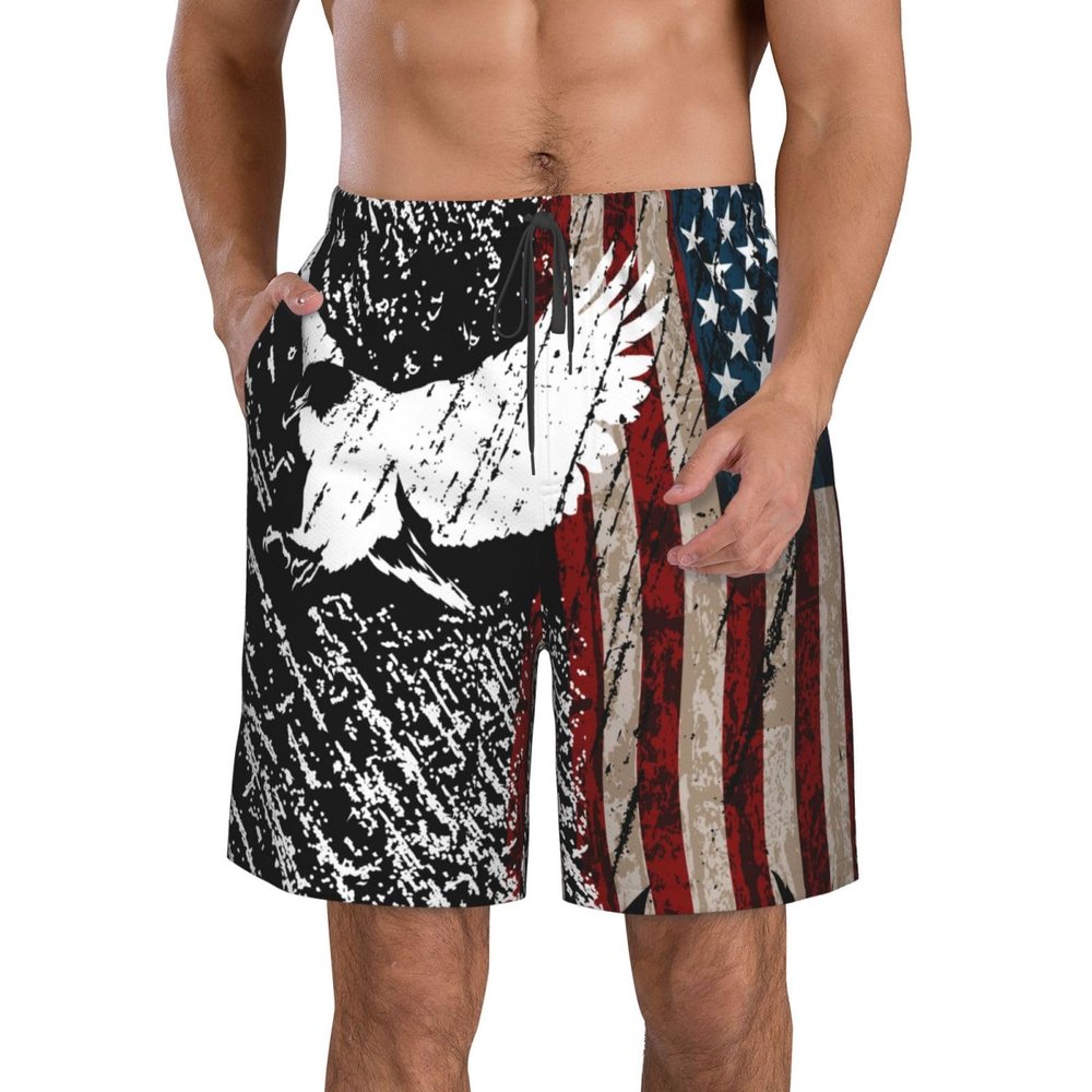 Klainlcly Eagle American Flag Mens Swim Trunks Swimwear Quick Dry Swimsuits Beach Shorts with Pockets XX-Large