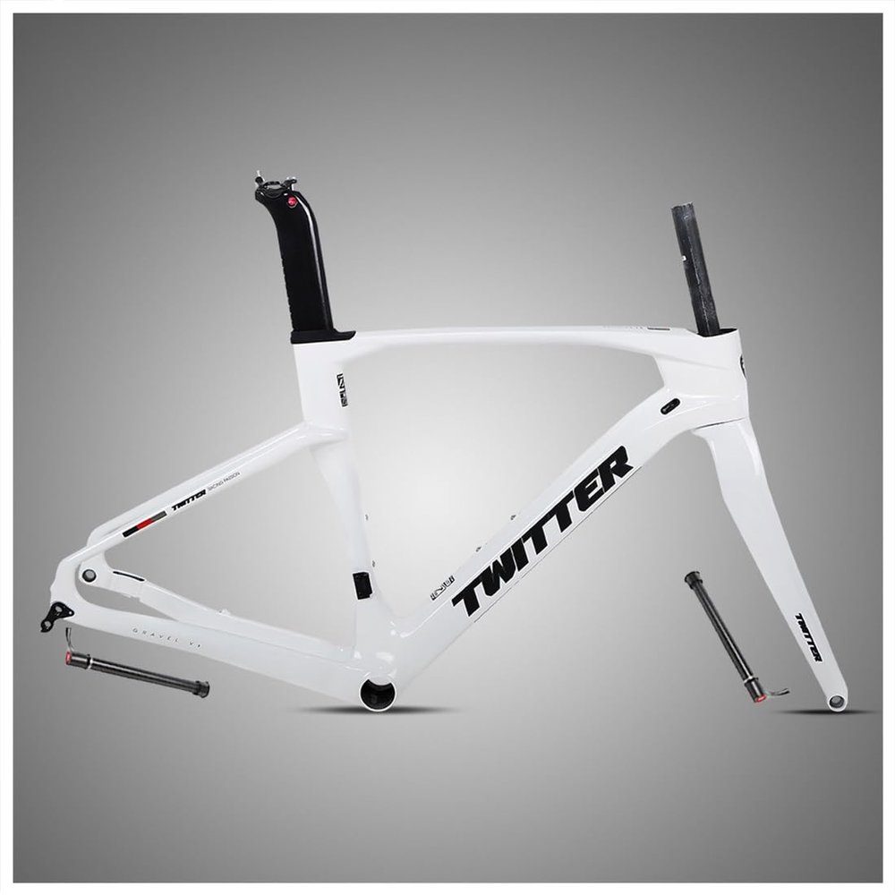 HIMALO Carbon Gravel Bike Frameset 700c Road Bike Frame 45/48/51/54cm Lightweight Disc Brake Frame Set Thru Axle F12x100mm/R12x142mm Internal Routing(White,48CM)
