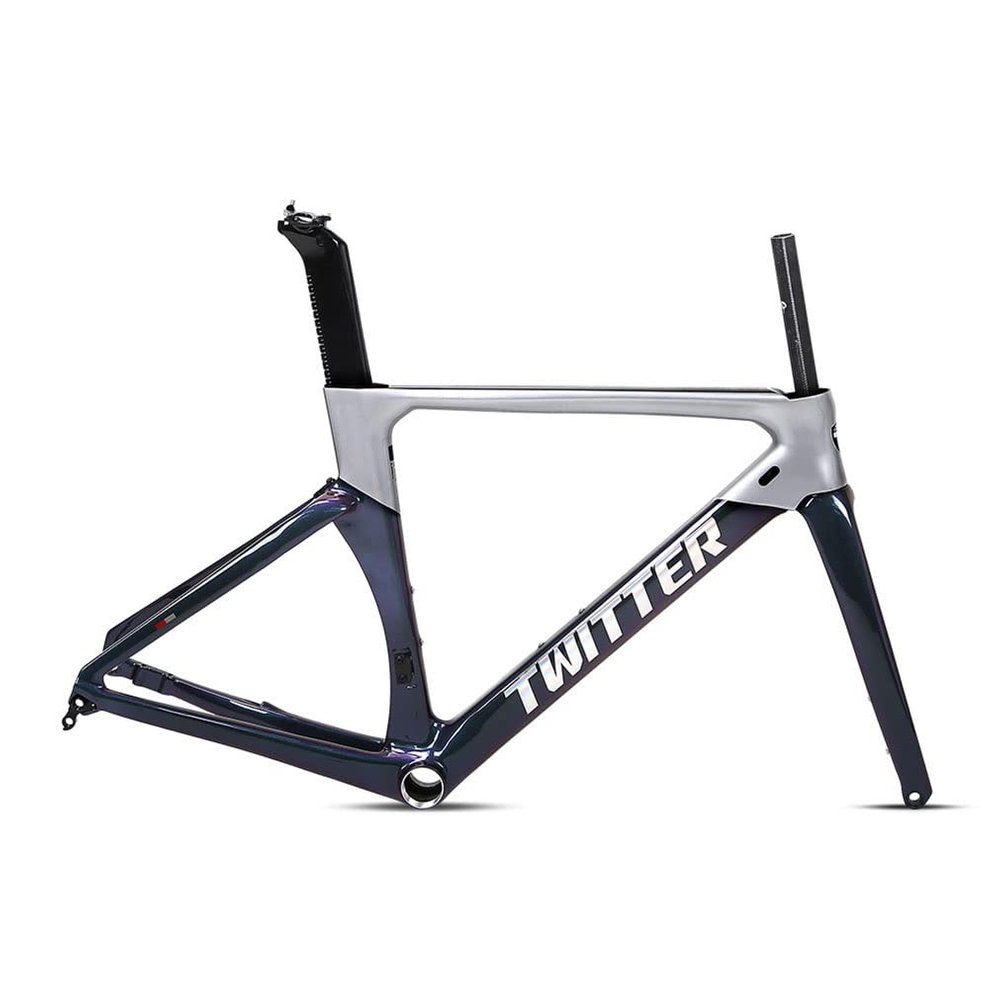 HIMALO 700c Road Bike Frameset Carbon Racing Frame 46/48/50/52/54cm Lightweight Wind-Breaking Disc Brake Frame Thru Axle 100/142mm Internal Routing(Silver,52CM)