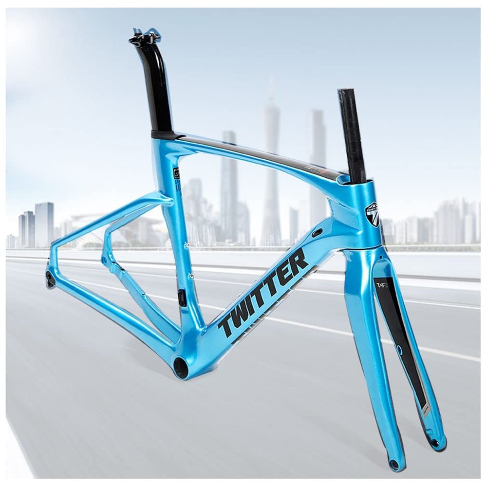HIMALO Carbon Fiber Road Bike Frameset 46/48/50/52/54cm Disc Brake Racing Frame Thru Axle Internal Routing Breaking Wind Frame with Fork Blue(52CM)
