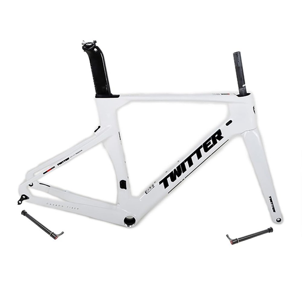 HIMALO Carbon Road Bike Frameset 46/48/50/52/54/56cm 700c Wind Breaking Racing Frame Internal Routing Disc Brake Frame Set Thru Axle 100mm/142mm(White,56CM)