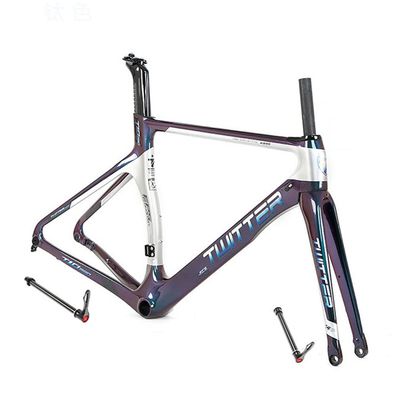 HIMALO 700c Road Bike Frameset Disc Brake Discoloration Carbon Racing Frame 46/48/50/52/54CM 100/142mm Thru Axle Frame with Fork and Headset(Silver,50CM)