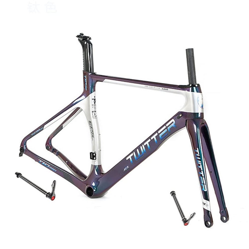 HIMALO 700c Road Bike Frameset Disc Brake Discoloration Carbon Racing Frame 46/48/50/52/54CM 100/142mm Thru Axle Frame with Fork and Headset(Silver,50CM)
