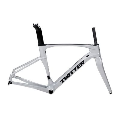 HIMALO Carbon Breaking Wind Road Bike Frameset 46/48/50/52/54cm Disc Brake Racing Frame Thru Axle 100/142mm Internal Wiring Bicycle Frame(Silver,54CM)