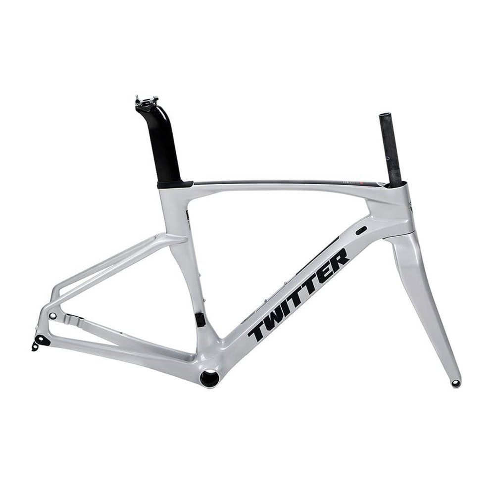 HIMALO Carbon Breaking Wind Road Bike Frameset 46/48/50/52/54cm Disc Brake Racing Frame Thru Axle 100/142mm Internal Wiring Bicycle Frame(Silver,54CM)