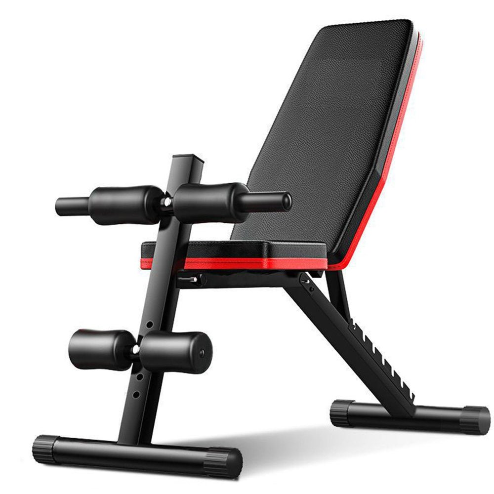 DJXIK Folding Thickened Pipe Weightlifting Bench Fitness Bench with Resistance Band Multifunctional Stool Home Fitness Equipment Suitable for Full Body Exercise Bearing 300KG