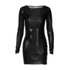 NineFit Basics Women's 2024 Long Sleeve Dress Round Neck Ice Silk Bodycon Pencil Maxi Dress Slim Fit Fall Elegant Cocktail Dresses (Small,Black) view 1