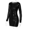 NineFit Basics Women's 2024 Long Sleeve Dress Round Neck Ice Silk Bodycon Pencil Maxi Dress Slim Fit Fall Elegant Cocktail Dresses (Small,Black) view 2
