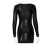 NineFit Basics Women's 2024 Long Sleeve Dress Round Neck Ice Silk Bodycon Pencil Maxi Dress Slim Fit Fall Elegant Cocktail Dresses (Small,Black) view 3