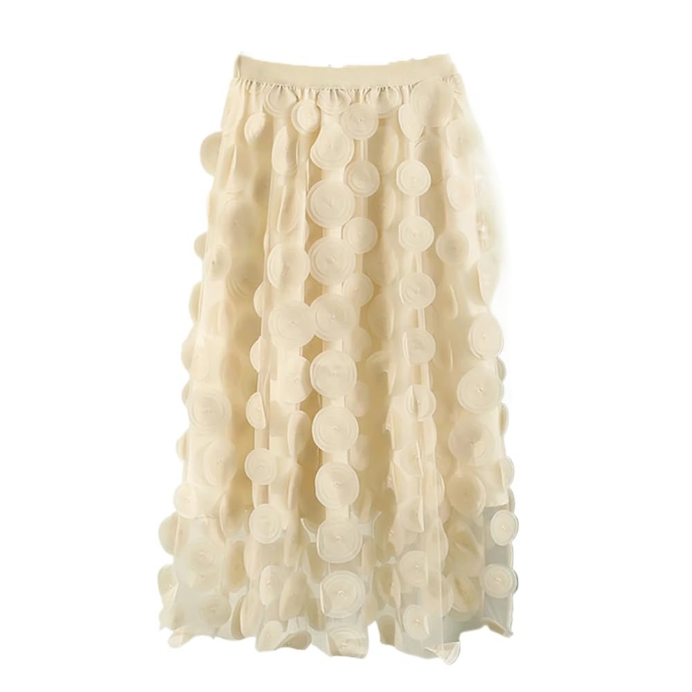 LIXINGHEITANG Flower A-line Skirt for Women Elastic Waist Color Stitching Party Clothing Autumn s9 M