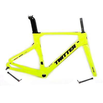 HIMALO Carbon Road Bike Frameset 46/48/50/52/54/56cm 700c Wind Breaking Racing Frame Internal Routing Disc Brake Frame Set Thru Axle 100mm/142mm(Yellow,50CM)