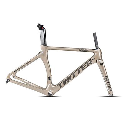 HIMALO Carbon Road Bike Frameset 46/48/50/52/54cm Wind-Breaking Disc Brake Frame Lightweight 100/142mm Thru Axle Frame Internal Routing  for 700c Wheels(Titanium,48CM)