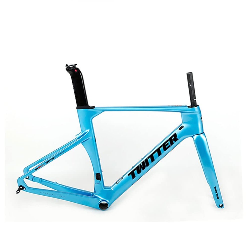 HIMALO Carbon Fiber Road Bike Frameset EPS Wind Breaking Racing Frame 46/48/50/52/54cm Internal Routing 100/142mm Thru Axle Disc Brake Frame(Blue,46cm)