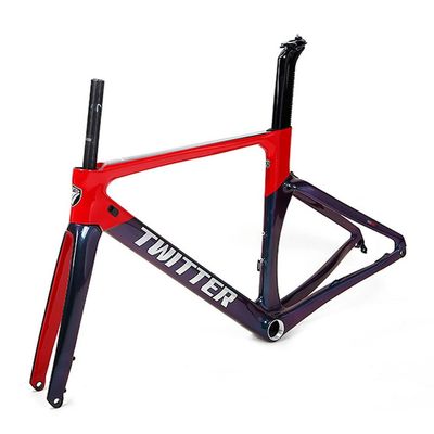 HIMALO Carbon Road Bike Frameset 700c Wind-Breaking Racing Frame 46/48/50/52/54cm 100/142mm Thru Axle Frame Disc Brake Internal Routing Lightweight Red(54CM)