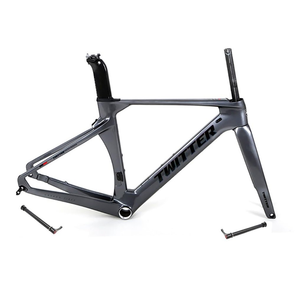 HIMALO Carbon Road Bike Frameset 46/48/50/52/54/56cm 700c Wind Breaking Racing Frame Internal Routing Disc Brake Frame Set Thru Axle 100mm/142mm(Dark Gray,48CM)