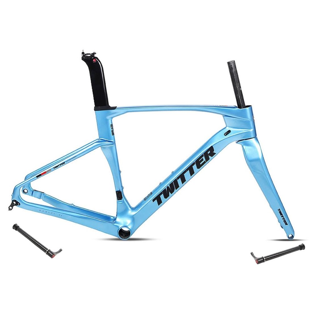 HIMALO Gravel Bike Frameset 700c Carbon Road Bike Frame 45/48/51/54cm Thru Axle F12x100mm/R12x142mm Disc Brake Frame Internal Routing Lightweight(Blue,51CM)