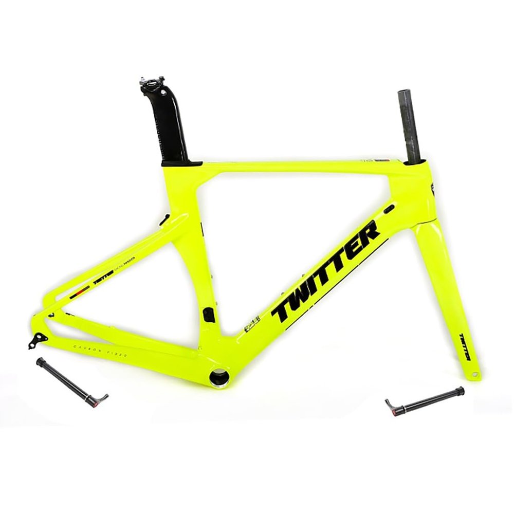 HIMALO Carbon Road Bike Frameset 46/48/50/52/54/56cm 700c Wind Breaking Racing Frame Internal Routing Disc Brake Frame Set Thru Axle 100mm/142mm(Yellow,46CM)
