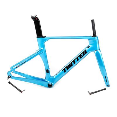 HIMALO Carbon Road Bike Frameset 46/48/50/52/54/56cm 700c Wind Breaking Racing Frame Internal Routing Disc Brake Frame Set Thru Axle 100mm/142mm(Blue,54CM)