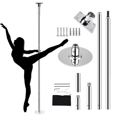 JYDQMOLS Adjustable Height Spinning Pole Fixed Plate Stripper Dance Pole 45mm, Professional Steel Dancing Tube with Ceiling Plates, Adjustable Home Workout Pole for Carpet(3.23m-3.355m(10.6ft-11ft))