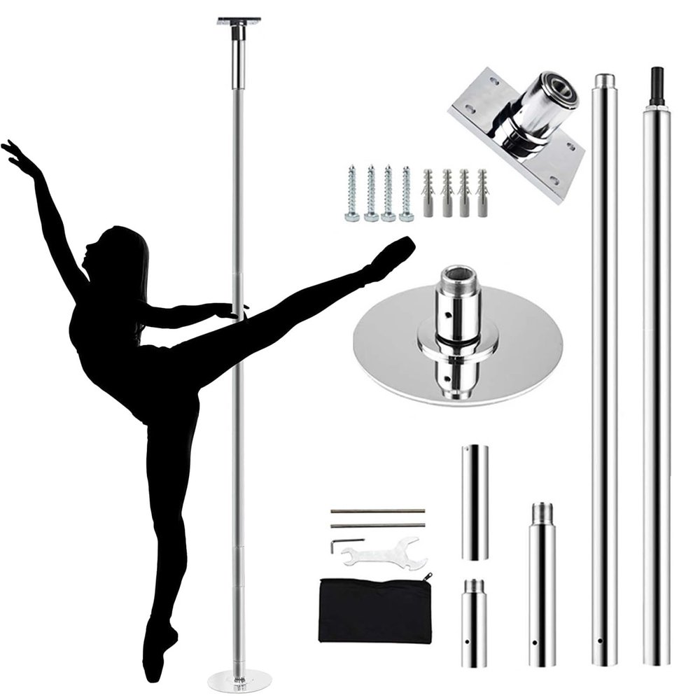 JYDQMOLS Adjustable Height Spinning Pole Fixed Plate Stripper Dance Pole 45mm, Professional Steel Dancing Tube with Ceiling Plates, Adjustable Home Workout Pole for Carpet(3.23m-3.355m(10.6ft-11ft))