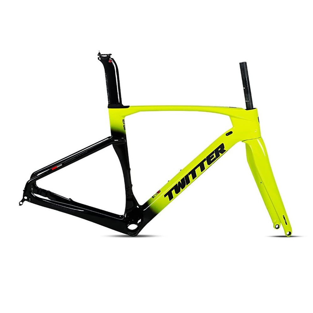 HIMALO Disc Brake Road Bike Frameset Lightweight Carbon Racing Frame 45/48/51/54cm 100/142mm Thru Axle Climbing Cross-Country(Yellow,48CM)