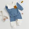 FOMOYUU Toddler Baby Boy Clothes Color Block Long Sleeve Sweatshirt Pullover Tops + Solid Pants Fall Winter Outfits Set (Blue, 0-6 Months) view 2