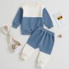 FOMOYUU Toddler Baby Boy Clothes Color Block Long Sleeve Sweatshirt Pullover Tops + Solid Pants Fall Winter Outfits Set (Blue, 0-6 Months) view 3