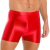 Moily Mens Glossy Sports Tights Spandex Biker Shorts Shiny Seamless Workout Compression Shorts Red Large view 2
