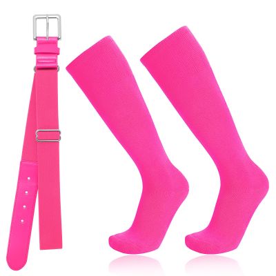 Baseball Socks and Belt Combo for Youth Adult - Softball Socks and Belt for Boys and Girls (Pink)