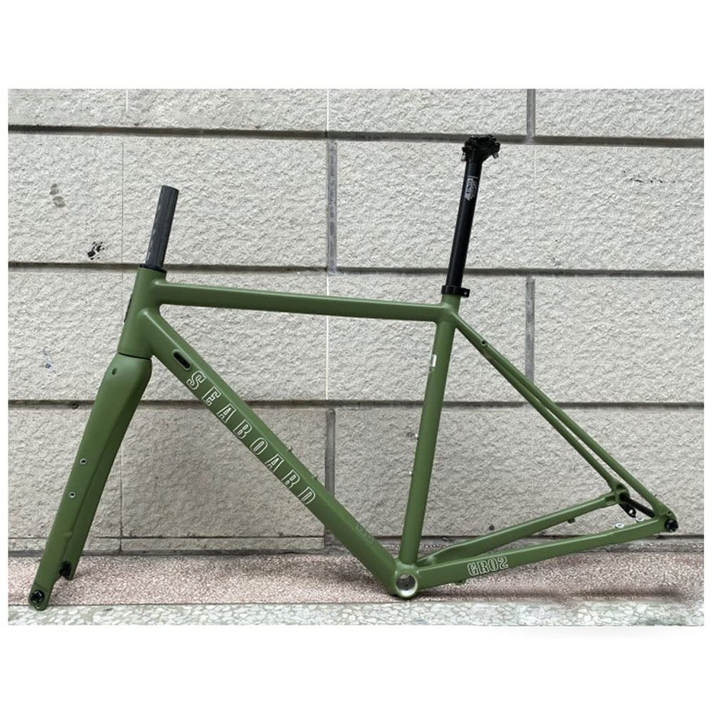 HIMALO Aluminum Alloy Road Bike Frameset 700C Disc Brake Frame + Carbon Fork 12X100mm/12X142mm Thru Axle Frame Set 44/47/50/53/56CM BSA68(Green,53cm)
