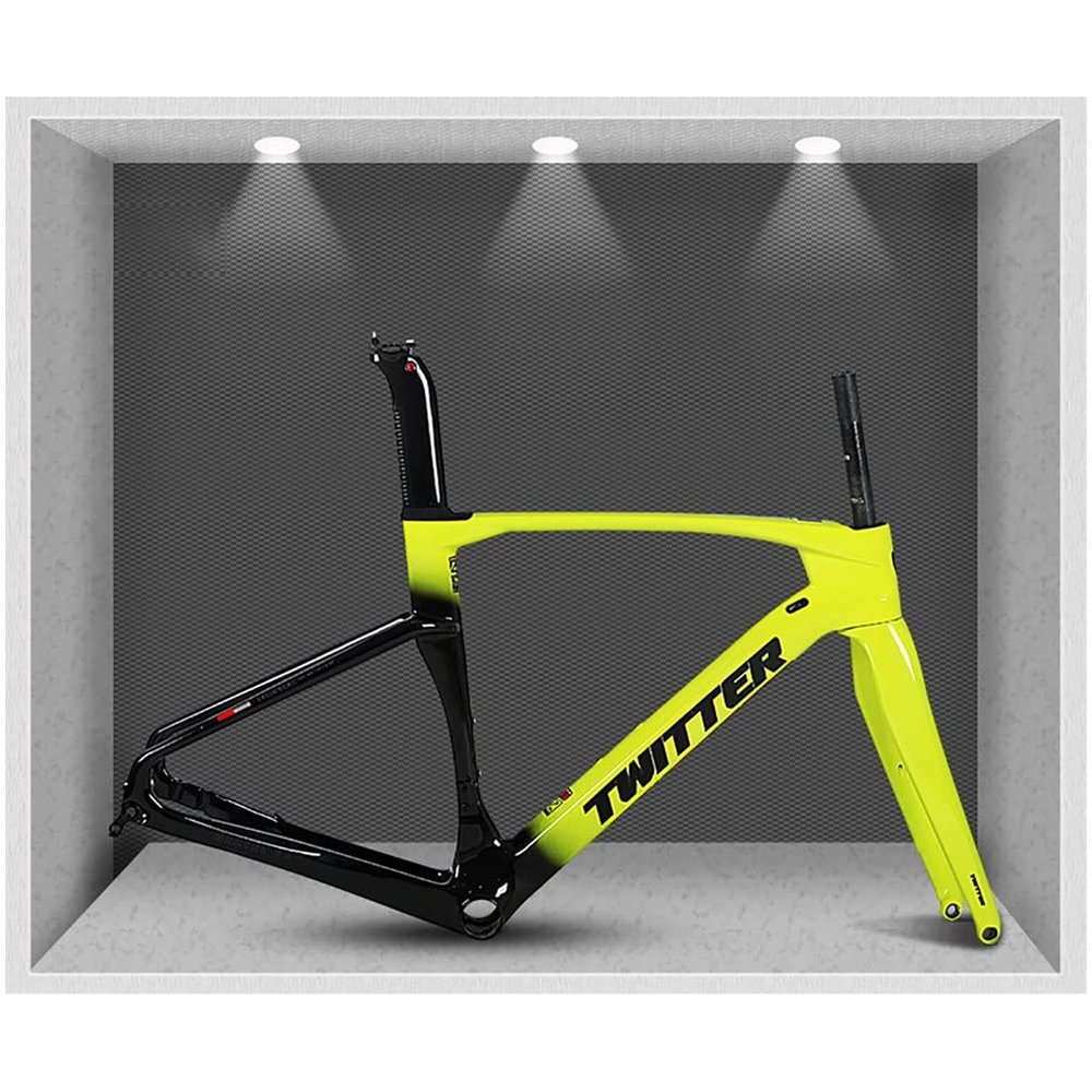 HIMALO Carbon Road Bike Frameset 45/48/51/54cm Disc Brake Racing Frame Thru Axle Lightweight Climbing Cross-Country Frame(Yellow,51CM)