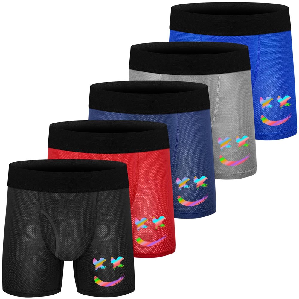 CONKEND Boys Boxer Briefs 5-Pack - Quick-Dry Sport Underwear for Kids (Size 10-12) Polyester Blend Breathable Mesh Boxers with Fly & No Ride-Up Design