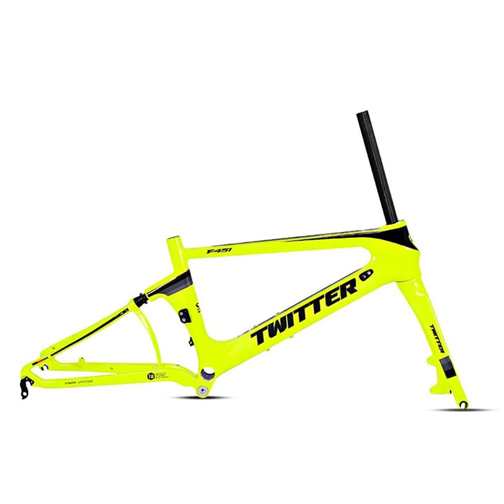 HIMALO 22er Folding Bike Frame Carbon Fiber BMX Frame for 451 Wheels, 100/135mm QR Disc Brake Foldable Frame with Fork(Yellow)